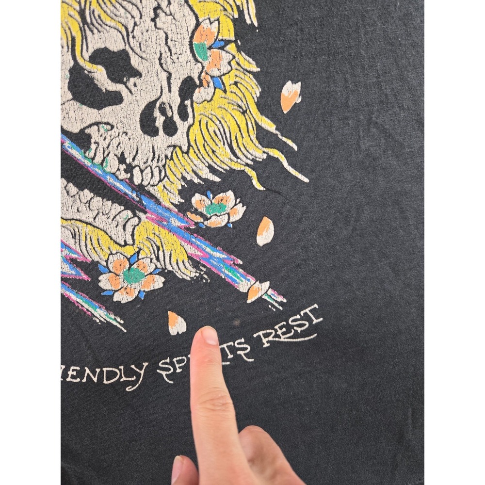 Ed Hardy Shirt Mens L Faded Black Yellow Hair Skull Top‎ Rock Floral Rainbow - Picture 4 of 11
